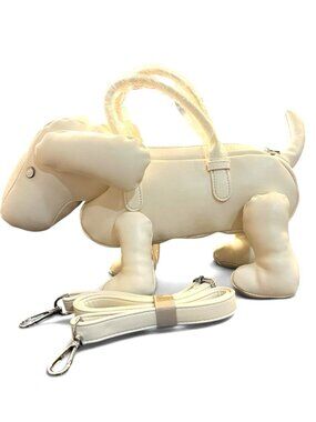 White Dachshund Handbag Faux Leather Crossbody Purse Figural Weiner Dog New